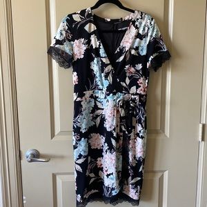 Karl Lagerfeld Faux Wrap Lace Floral Dress